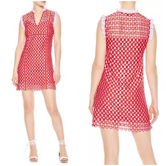 Sandro Anaele Day Red Lace Dress - Picture 1 of 16